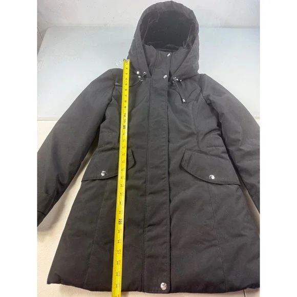 Zara Winter Parka Coat Fur Lined Hooded Jacket Black Warm Womens S - Picture 5 of 11